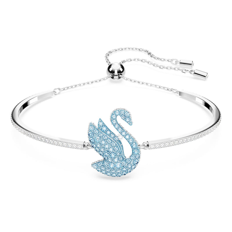 Brazalete Swarovski Iconic Swan, Cisne, Azul, Baño de rodio