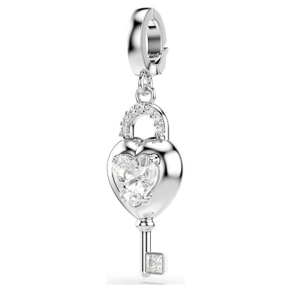 Charm Idyllia Tallas mixtas, Corazón con llave, Blanco, Baño de rodio