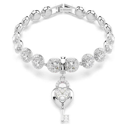 Charm Idyllia Tallas mixtas, Corazón con llave, Blanco, Baño de rodio