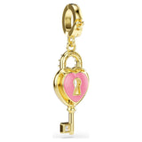 Charm Idyllia Tallas mixtas, Corazón con llave, Blanco, Baño tono oro