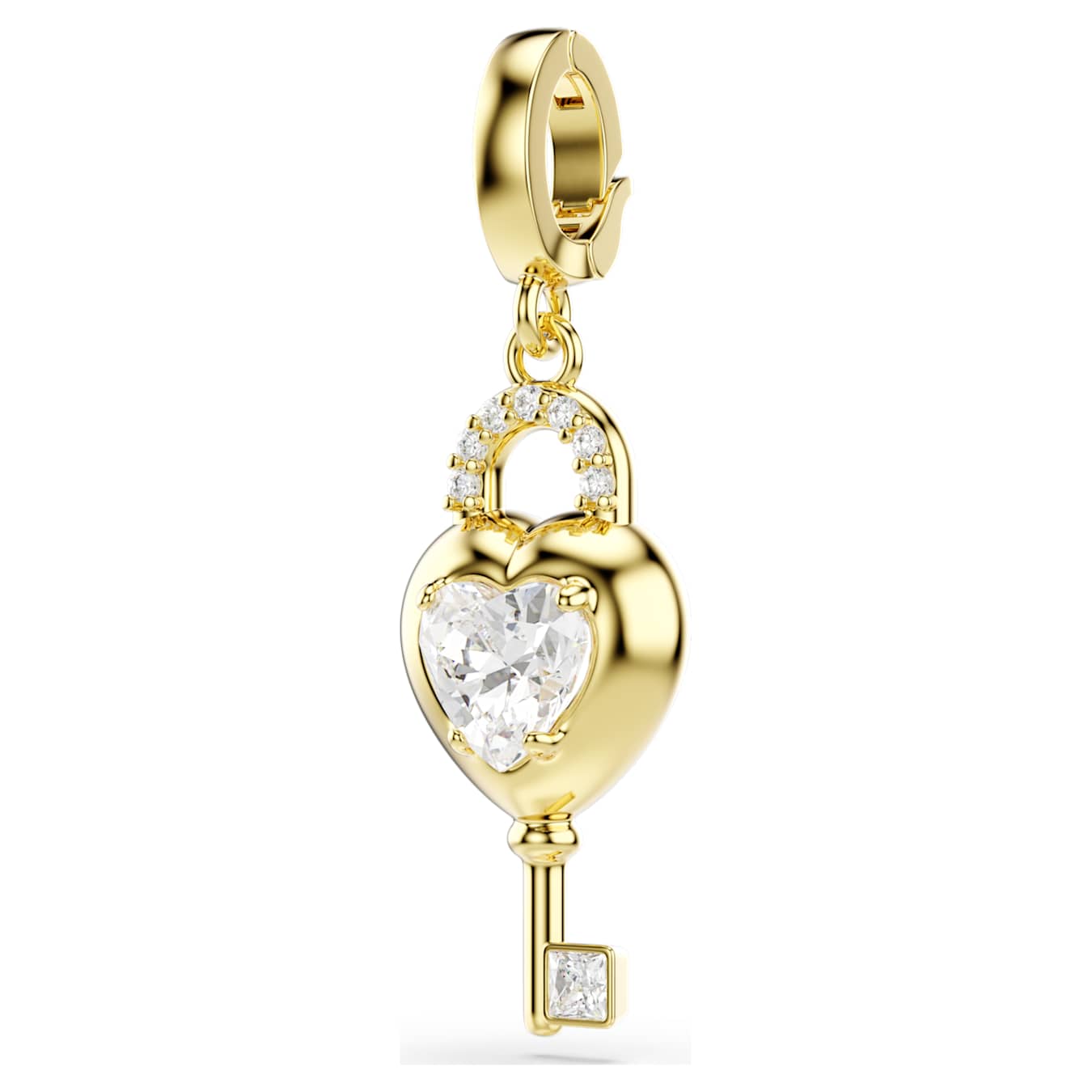 Charm Idyllia Tallas mixtas, Corazón con llave, Blanco, Baño tono oro