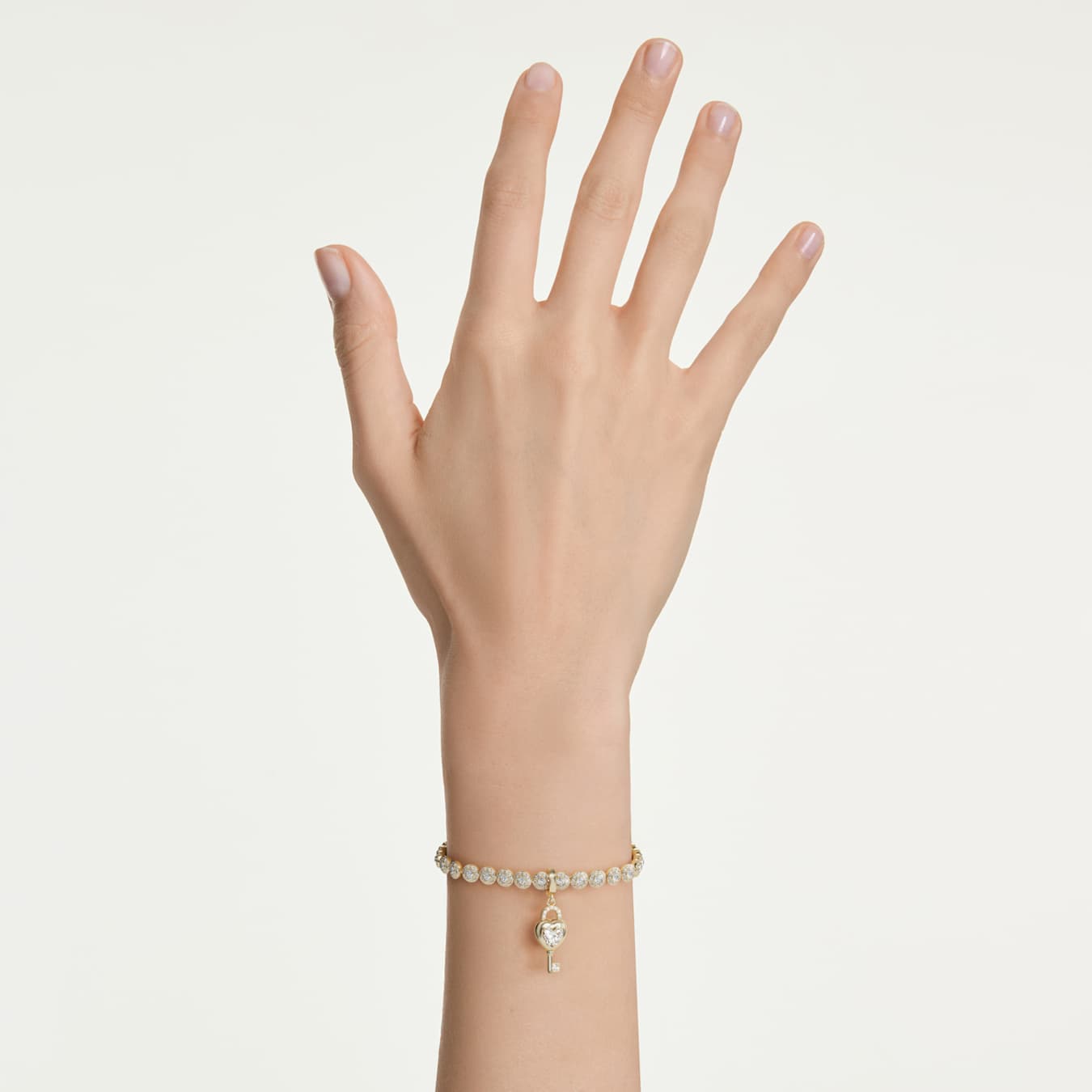 Charm Idyllia Tallas mixtas, Corazón con llave, Blanco, Baño tono oro