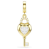 Charm Idyllia Tallas mixtas, Corazón con llave, Blanco, Baño tono oro