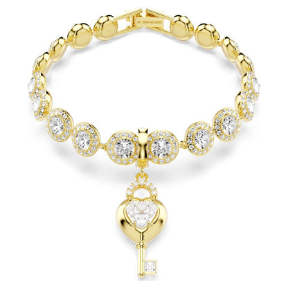 Charm Idyllia Tallas mixtas, Corazón con llave, Blanco, Baño tono oro