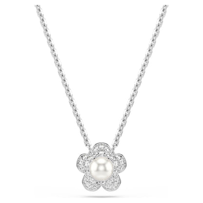 Colgante Ariana Grande x Swarovski Perla de cristal, Talla redonda, Flor, Blanco, Baño de rodio