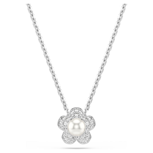 Colgante Ariana Grande x Swarovski Perla de cristal, Talla redonda, Flor, Blanco, Baño de rodio