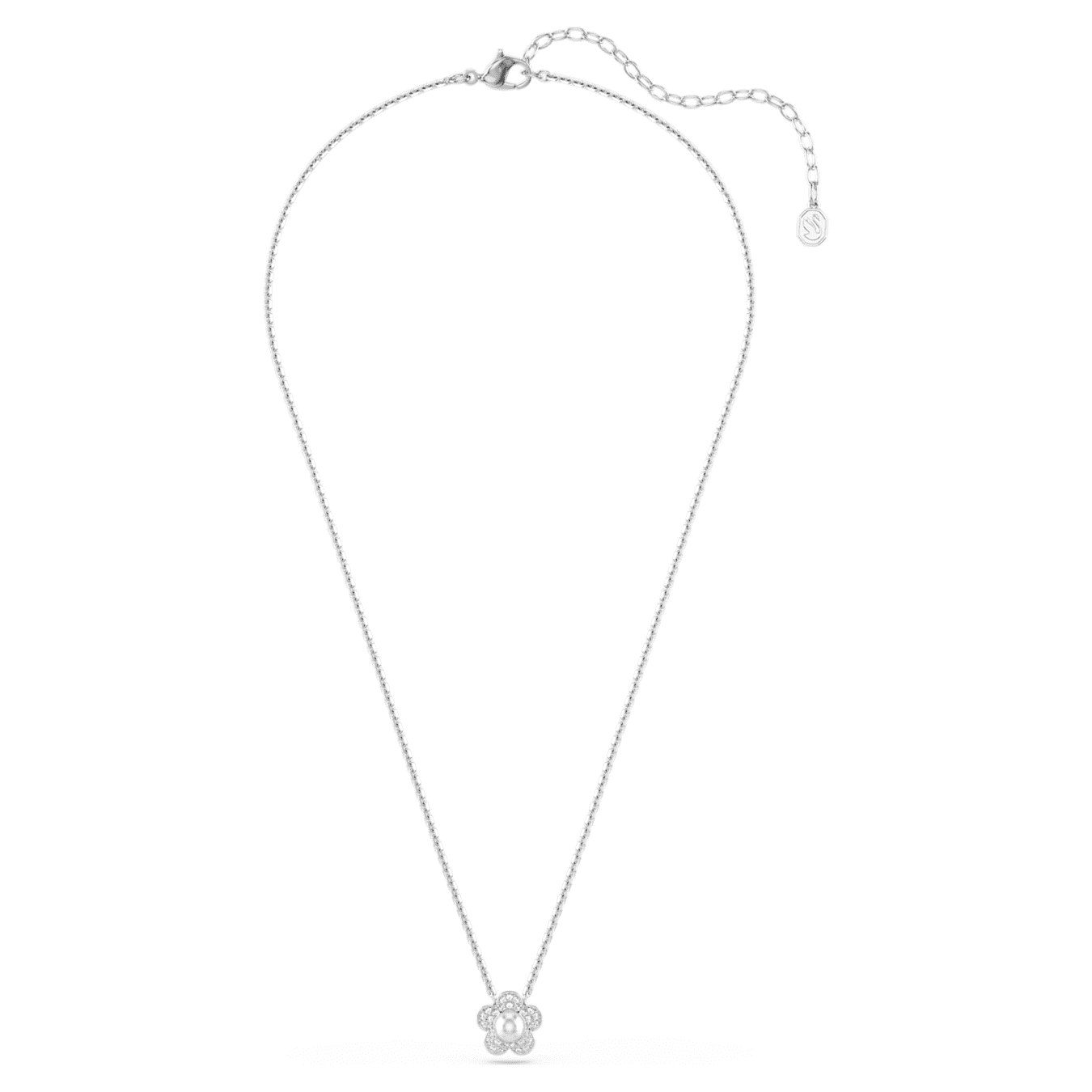 Colgante Ariana Grande x Swarovski Perla de cristal, Talla redonda, Flor, Blanco, Baño de rodio