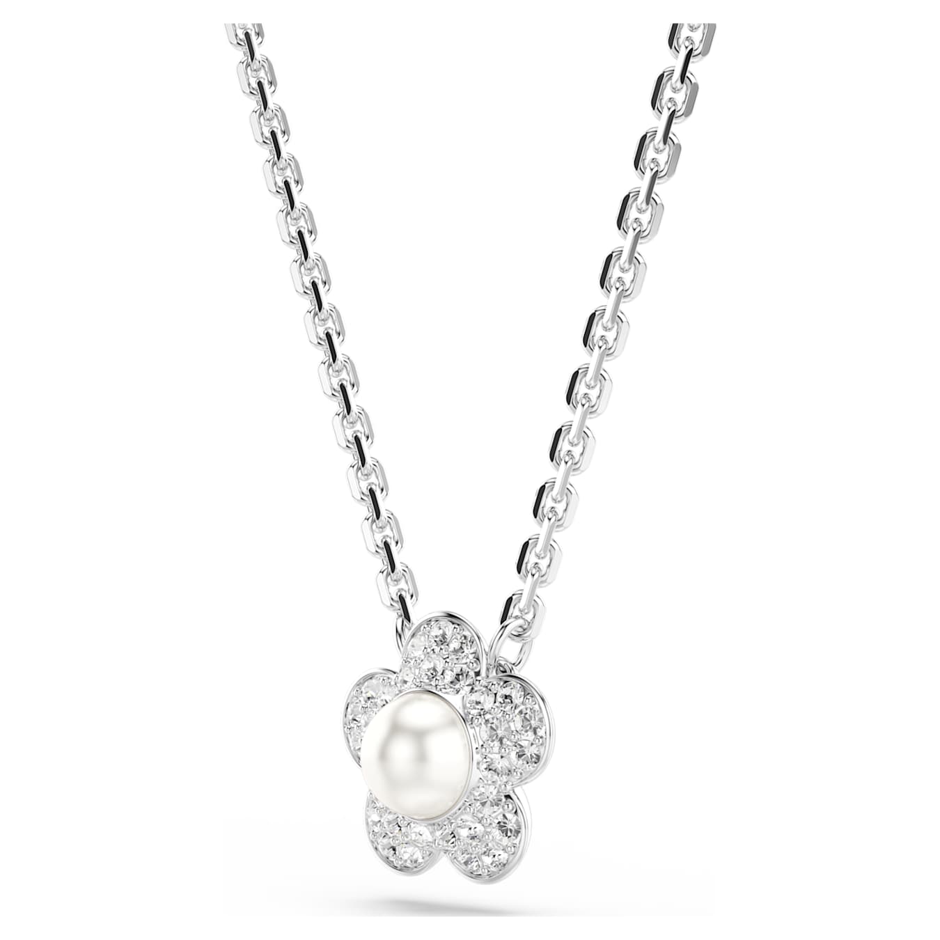 Colgante Ariana Grande x Swarovski Perla de cristal, Talla redonda, Flor, Blanco, Baño de rodio