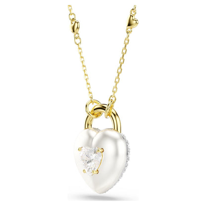Colgante Idyllia Tallas mixtas, Corazón, Blanco, Baño tono oro