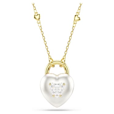 Colgante Idyllia Tallas mixtas, Corazón, Blanco, Baño tono oro