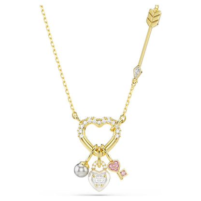 Colgante Idyllia Tallas mixtas, Corazón, llave, Rosa, Baño tono oro
