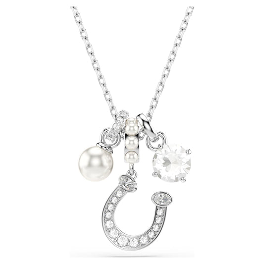 Colgante Symbolica Crystal Pearl, Talla redonda, Pavé, Herradura, Blanco, Baño de rodio