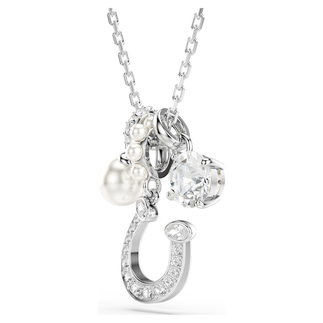 Colgante Symbolica Crystal Pearl, Talla redonda, Pavé, Herradura, Blanco, Baño de rodio