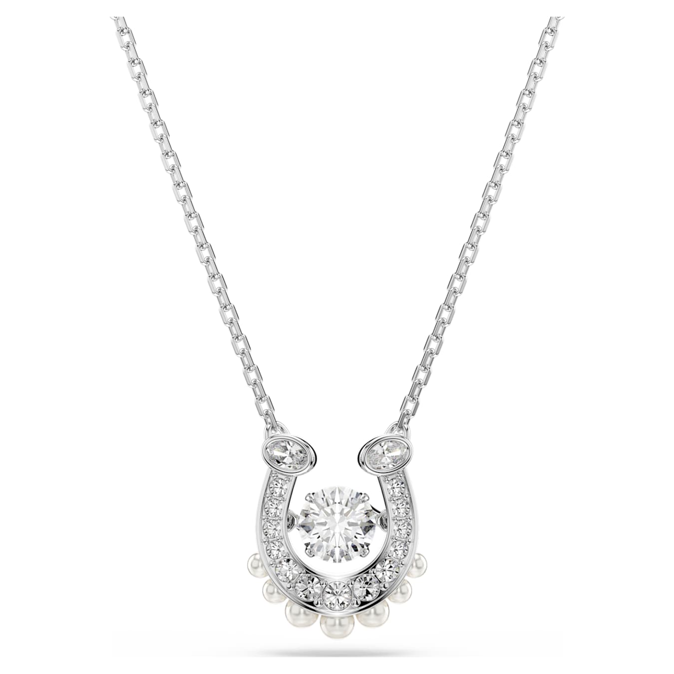 Colgante Symbolica Crystal Pearl, Talla redonda, Pavé, Herradura, Blanco, Baño de rodio