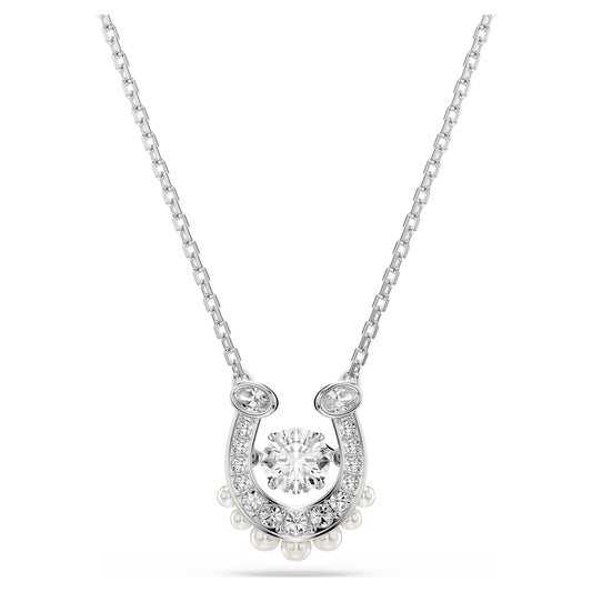 Colgante Symbolica Crystal Pearl, Talla redonda, Pavé, Herradura, Blanco, Baño de rodio