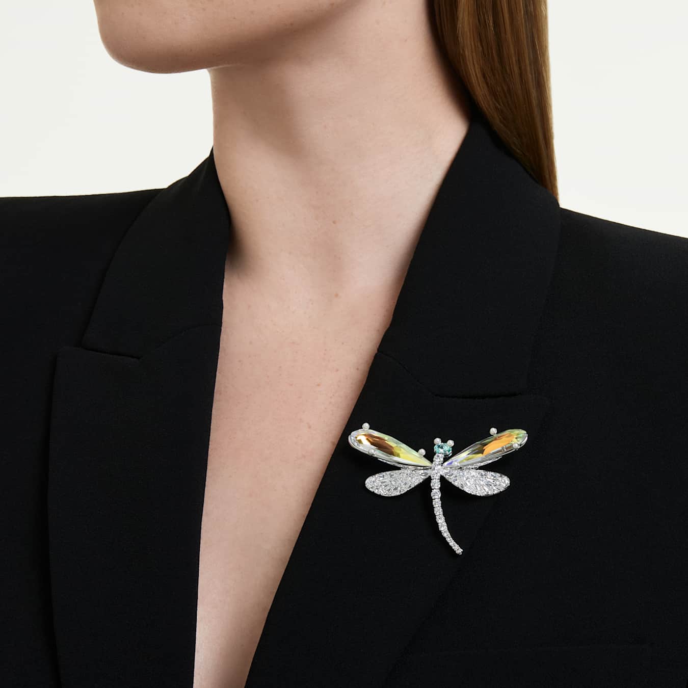 Colgante y broche Ariana Grande x Swarovski Perla de cristal, Tallas mixtas, Libélula, Blancos, Baño de rodio