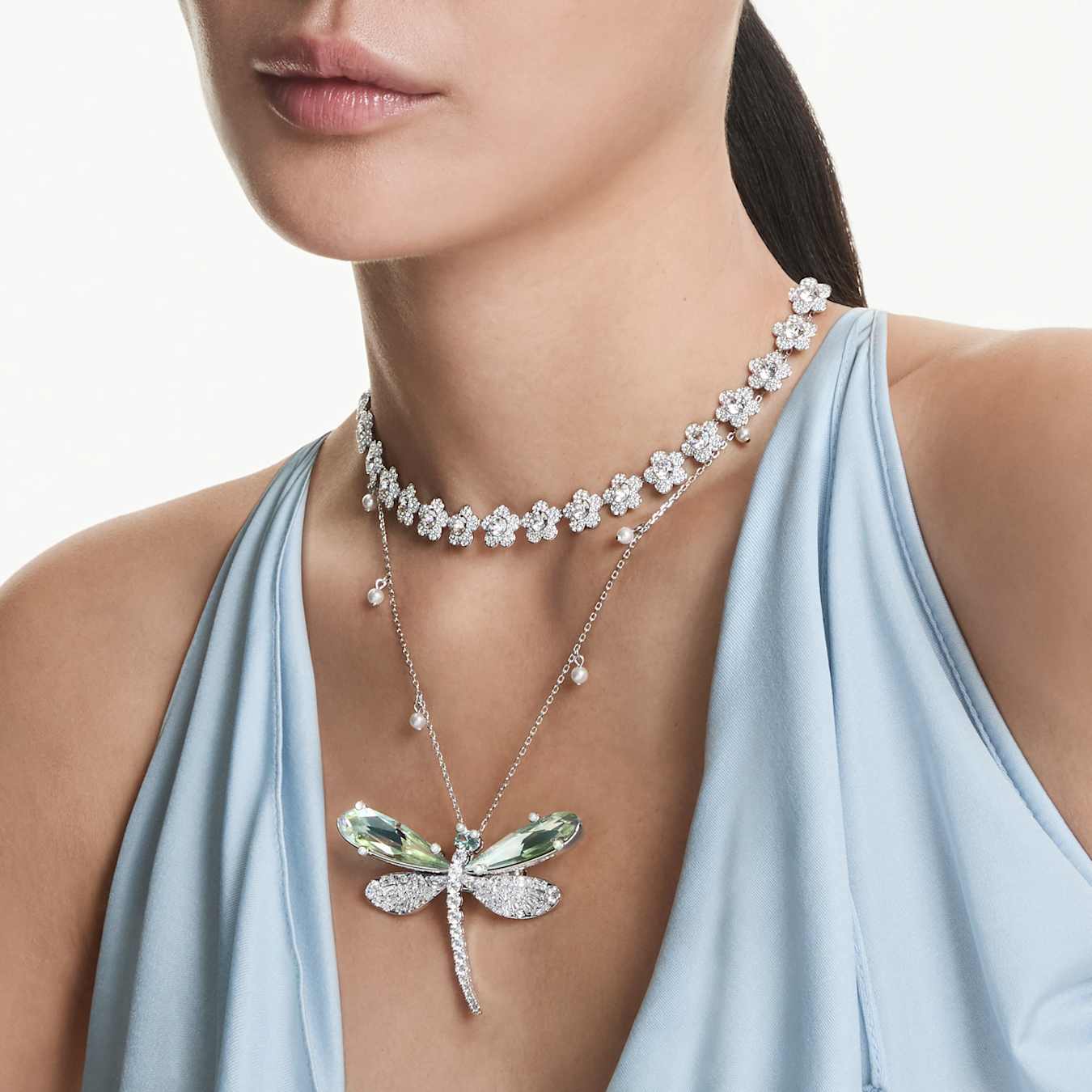 Colgante y broche Ariana Grande x Swarovski Perla de cristal, Tallas mixtas, Libélula, Blancos, Baño de rodio