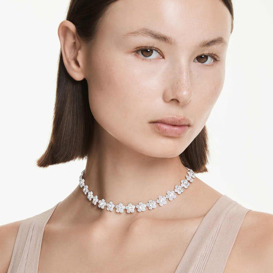 Collar Ariana Grande x Swarovski Talla redonda, Flor, Blanco, Baño de rodio