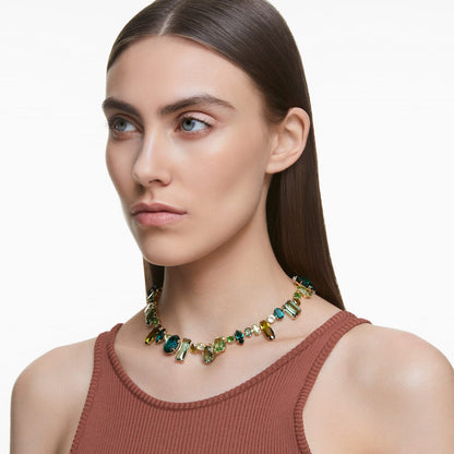 Collar Gema, Tallas mixtas, Verde, Baño tono oro