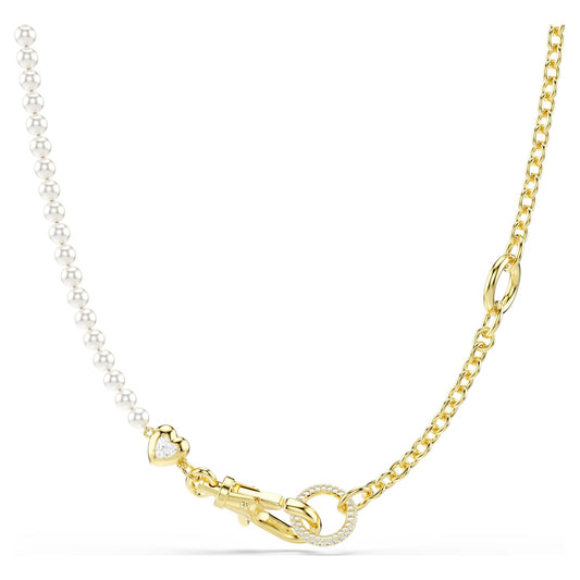 Collar Idyllia Perla de cristal, Blanco, Baño tono oro