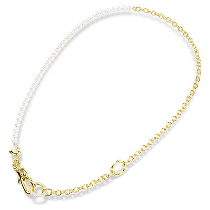 Collar Idyllia Perla de cristal, Blanco, Baño tono oro