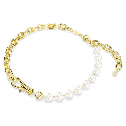 Collar Idyllia Perla de cristal, Blanco, Baño tono oro