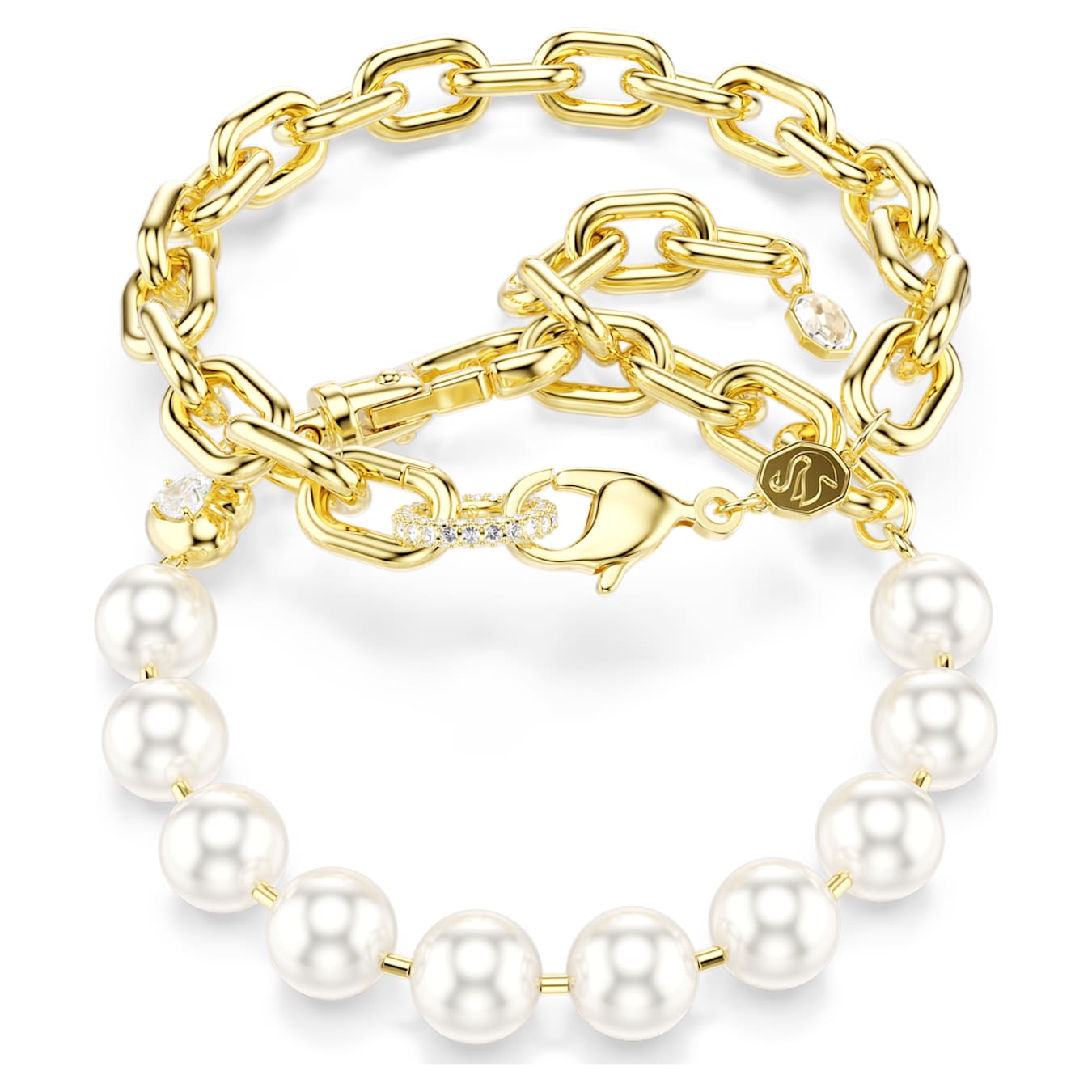 Collar Idyllia Perla de cristal, Blanco, Baño tono oro