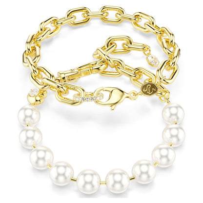 Collar Idyllia Perla de cristal, Blanco, Baño tono oro