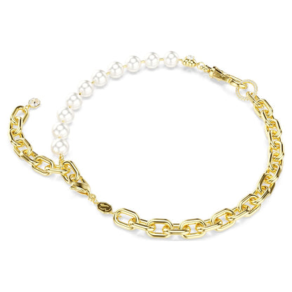 Collar Idyllia Perla de cristal, Blanco, Baño tono oro
