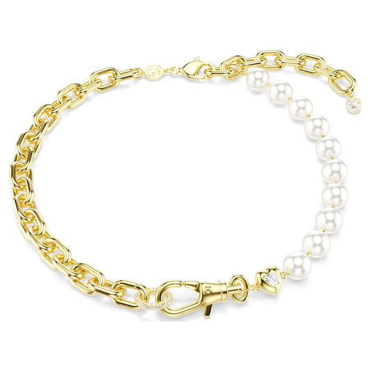 Collar Idyllia Perla de cristal, Blanco, Baño tono oro