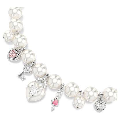 Collar Idyllia Perla de cristal, Tallas mixtas, Blanco, Baño de rodio