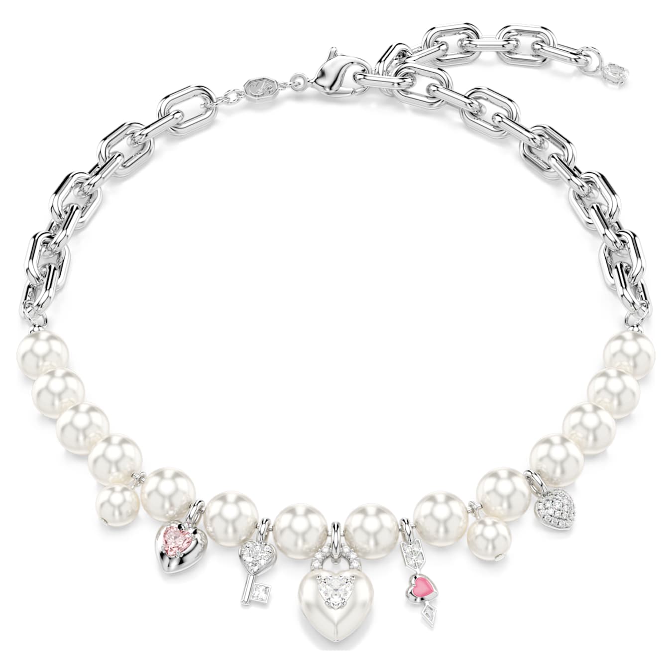 Collar Idyllia Perla de cristal, Tallas mixtas, Blanco, Baño de rodio