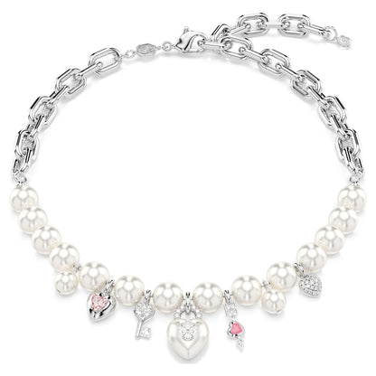 Collar Idyllia Perla de cristal, Tallas mixtas, Blanco, Baño de rodio