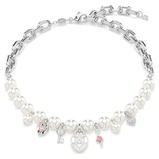 Collar Idyllia Perla de cristal, Tallas mixtas, Blanco, Baño de rodio