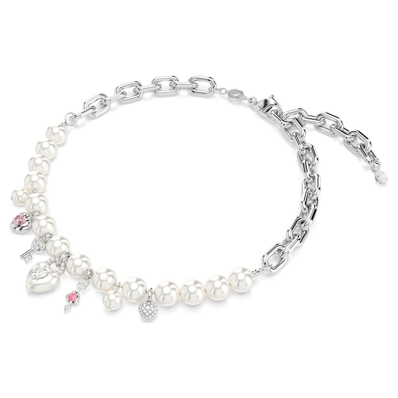 Collar Idyllia Perla de cristal, Tallas mixtas, Blanco, Baño de rodio