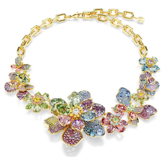Collar Idyllia Tallas mixtas, Pavé, Flor, Multicolor, Baño tono oro