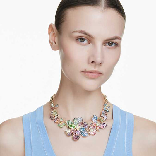 Collar Idyllia Tallas mixtas, Pavé, Flor, Multicolor, Baño tono oro