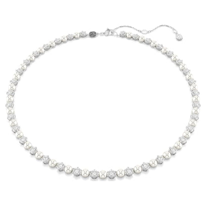 Collar Tennis Matrix Perla de cristal, Talla redonda, Blanco, Baño de rodio