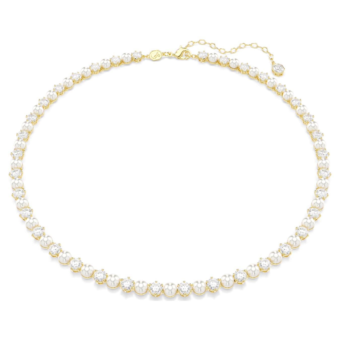 Collar Tennis Matrix Perla de cristal, Talla redonda, Blanco, Baño tono oro