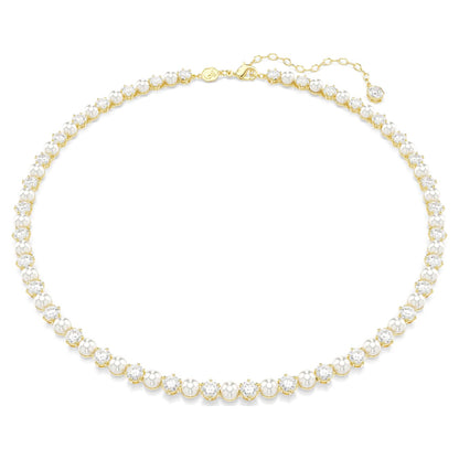 Collar Tennis Matrix Perla de cristal, Talla redonda, Blanco, Baño tono oro