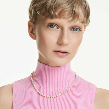 Collar Tennis Matrix Perla de cristal, Talla redonda, Blanco, Baño tono oro