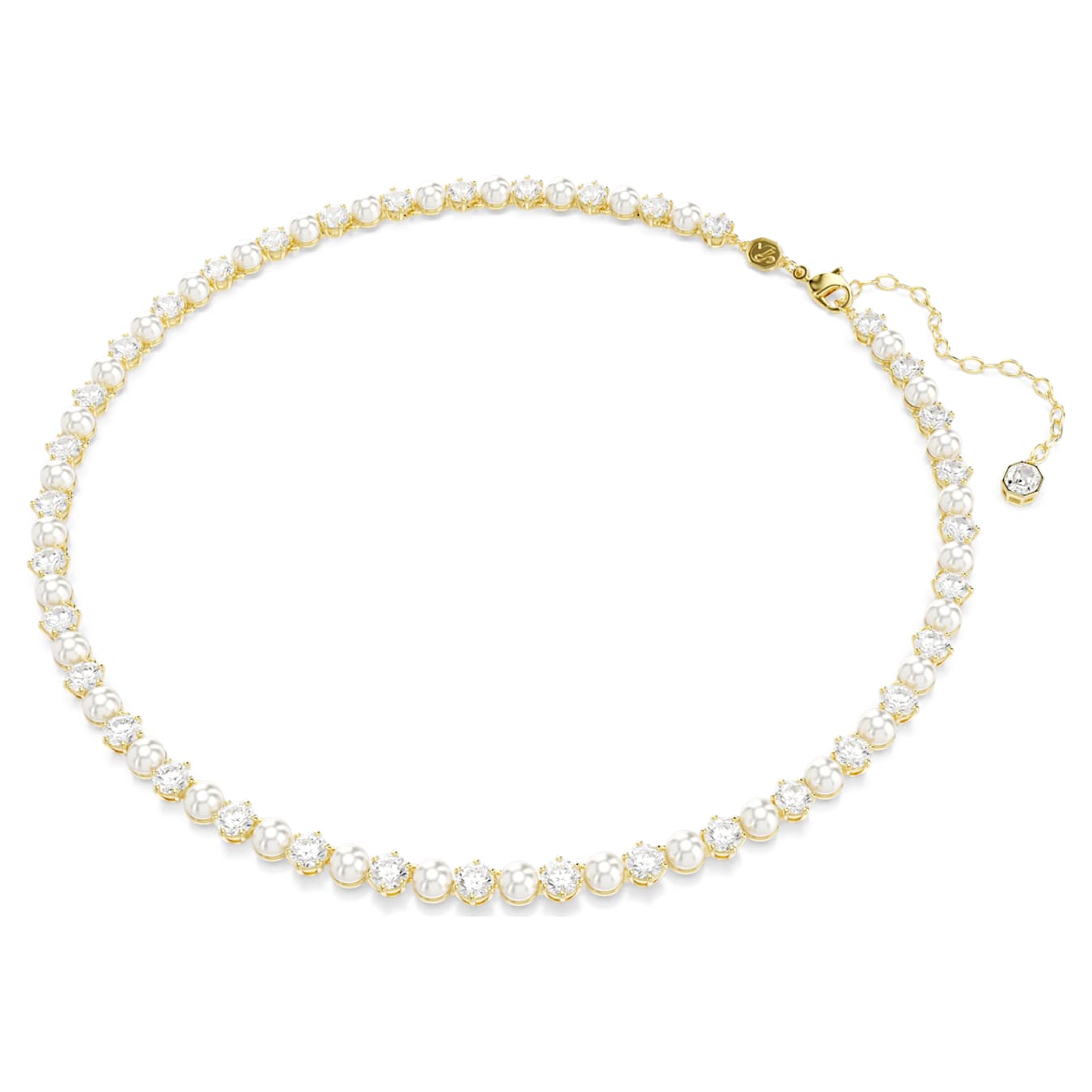 Collar Tennis Matrix Perla de cristal, Talla redonda, Blanco, Baño tono oro