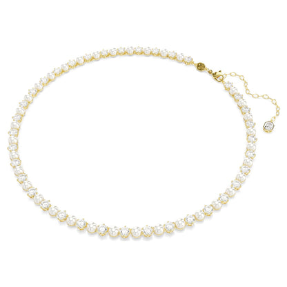 Collar Tennis Matrix Perla de cristal, Talla redonda, Blanco, Baño tono oro