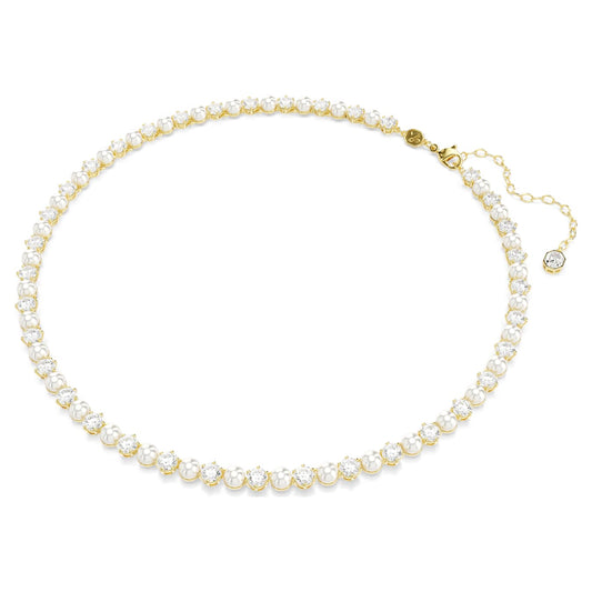 Collar Tennis Matrix Perla de cristal, Talla redonda, Blanco, Baño tono oro