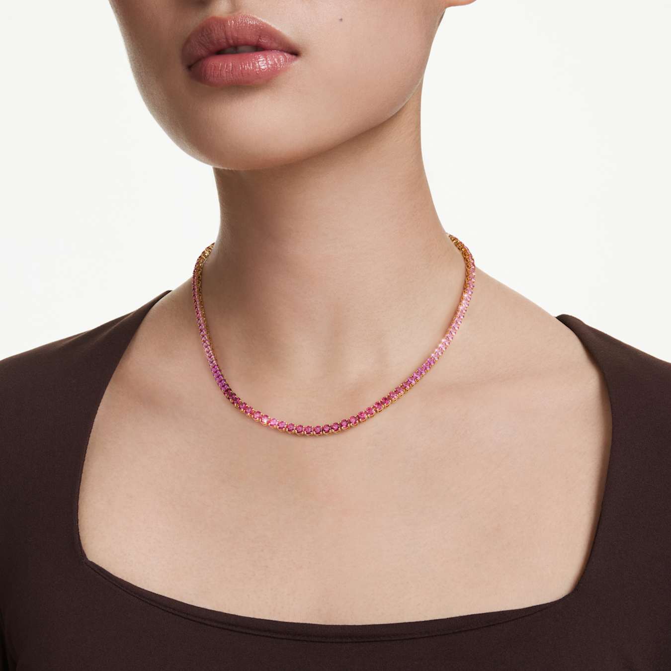 Collar Tennis Matrix Talla redonda, Rosa, Baño tono oro
