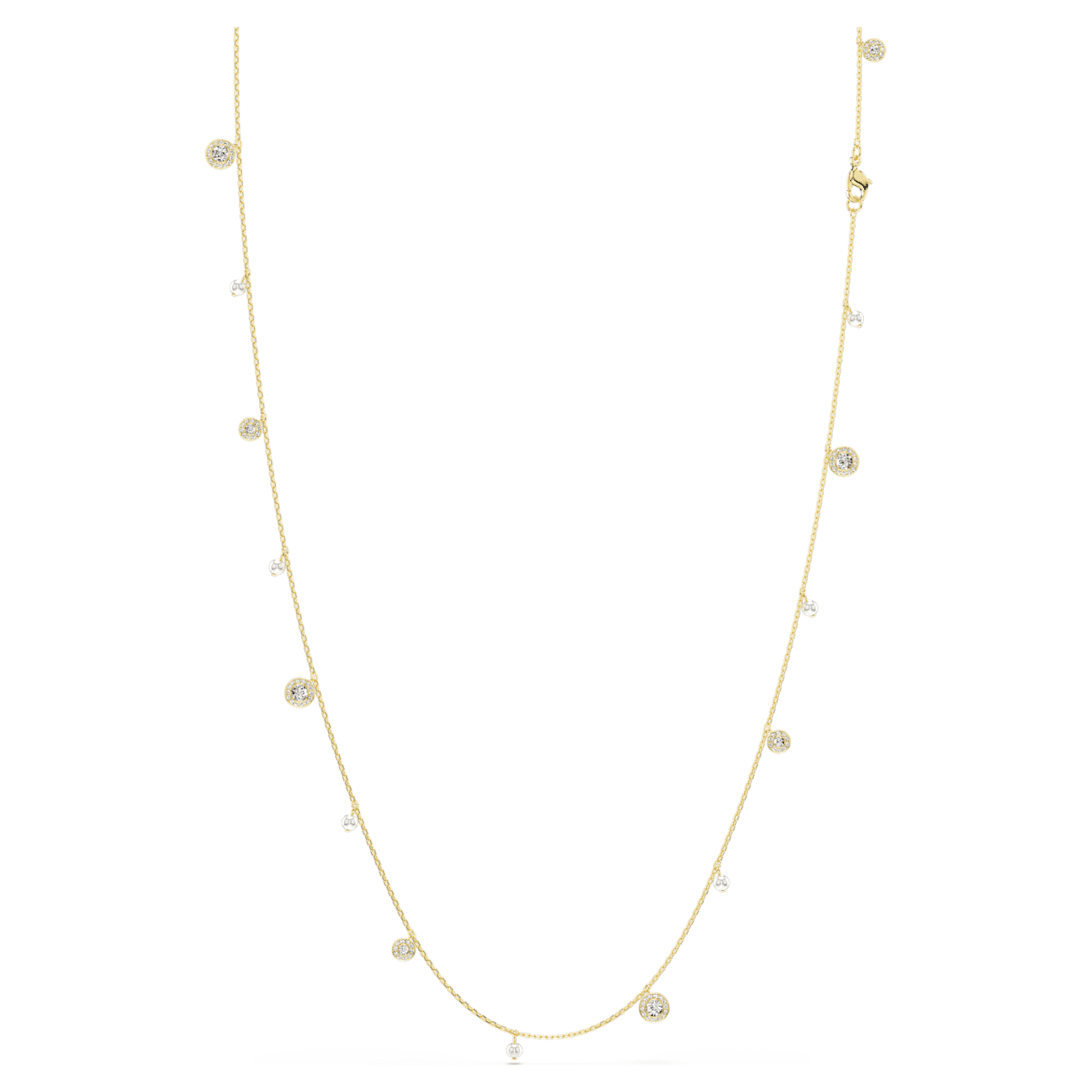 Collar Una Angelic Perla de cristal, Talla redonda, Blanco, Baño tono oro