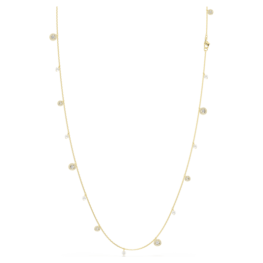 Collar Una Angelic Perla de cristal, Talla redonda, Blanco, Baño tono oro