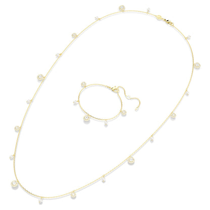 Collar Una Angelic Perla de cristal, Talla redonda, Blanco, Baño tono oro
