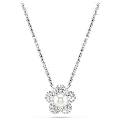 Nuevo Conjunto Ariana Grande x Swarovski Perla de cristal, Talla redonda, Flor, Blanco, Baño de rodio