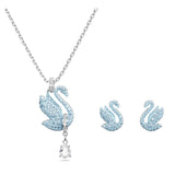 Conjunto Swarovski Iconic Swan, Cisne, Azul, Baño de rodio